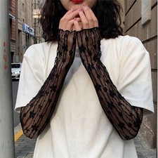 New Long Thin Gloves Fingerless Mesh Lace Sleeves Lace Hollow-Out Sun Protection