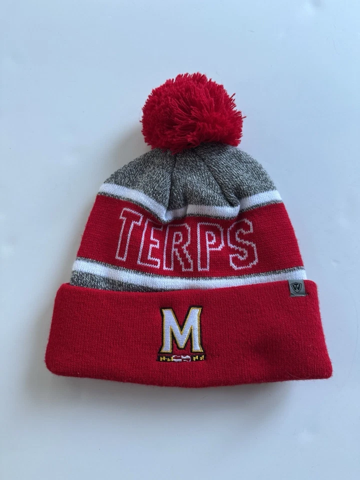 University of Maryland Gorro Terrapins Bajo Armadura Invierno Sombrero Gorra Pom Pom Esquí Foto 2 de 4