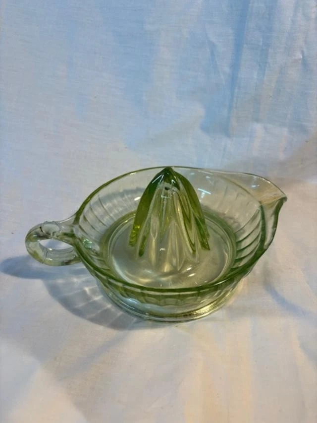 Vintage Green Vaseline / Depression Glass Citrus Juicer