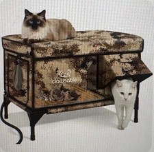 Clawsable Elevated Cat Kennel Bed House, Multi color Raised Design