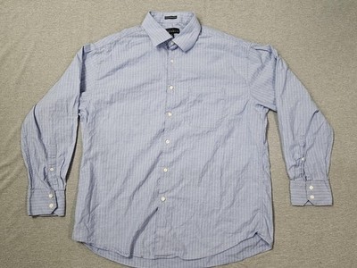 Perry Ellis Portfolio Shirt Mens 17 34/35 Blue Stripe Long Sleeve Button Front