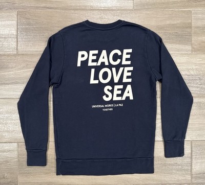 Universal Works La Paz Men's Crewneck Sweatshirt XS Navy Blue Sweater Peace Sea