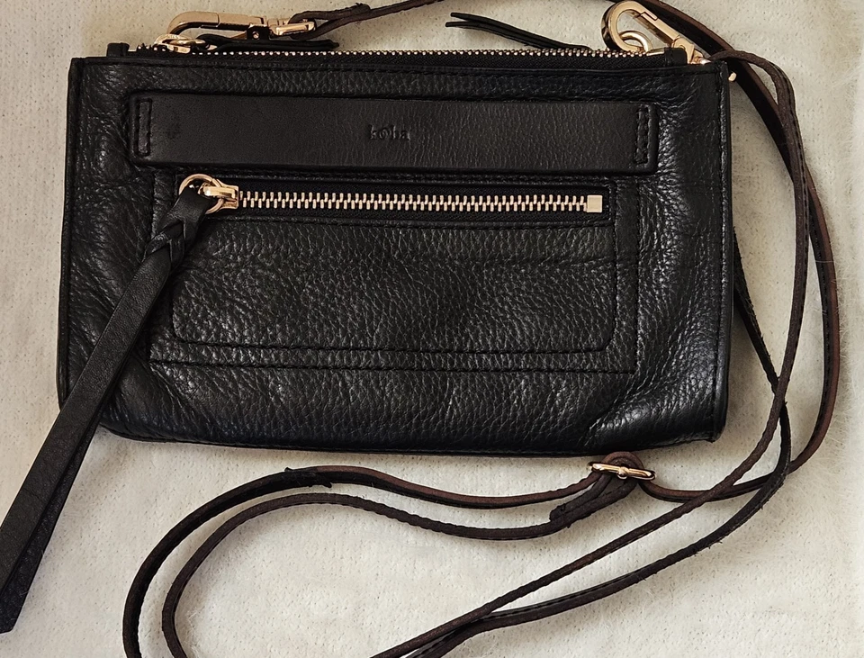 Kooba Leather Crossbody Bag Black with Gold Hardware Adjustable Strap. - Image 2 of 4