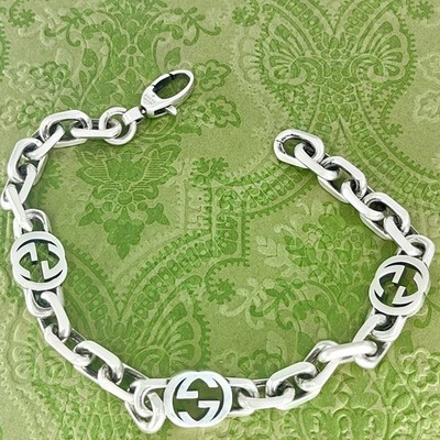GUCCI Interlocking G Chain Bracelet 7.68'' Sterling Silver 925