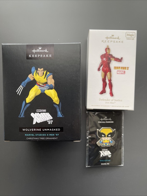 NEW 2024 Hallmark SDCC exclusive WOLVERINE X-Men '97 Ornament & pin + Iron Man