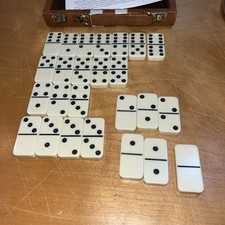Vintage Domino Set With Faux Brown Leather Case 25 Piece Travel Size Compact