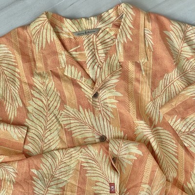 Tommy Bahama Shirt Mens 2XL Orange Hawaiian Floral Silk Camp Tropical Aloha