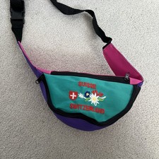 Switzerland Fanny Pack Waist Belt Bag Neon Color Block 2 Pocket Zip Adjustable