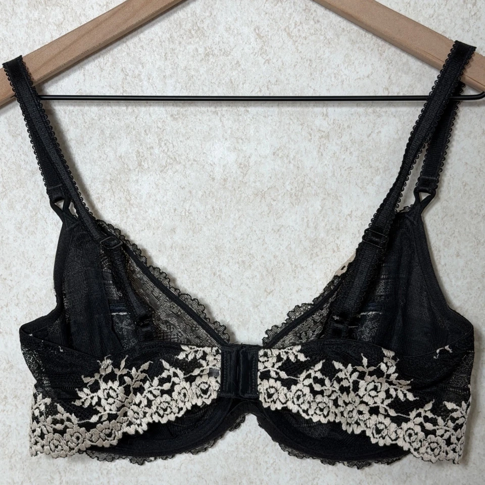 Wacoal Black Lace Floral Underwire Bra 38D Unlined Embroidered - Image 3 of 3