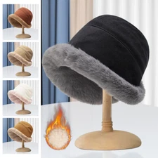 Bucket Winter Hat Wide Brim Fluffy Plush Fisherman   Soft Faux Fur Cap
