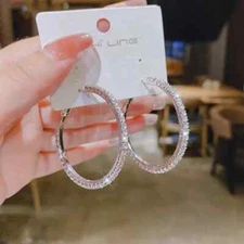 1 Pair Super Sparkling Large Ring Hoop Earrings