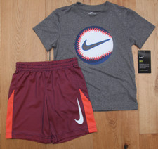 Nike Boy 2 Piece T-Shirt  Shorts Set DRI-FIT Gray, Orange, Blue, White Baseball