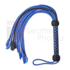 Real Cow Hide Blue Leather Flogger 09 Thick Tails Heavy & Thuddy impact Whip