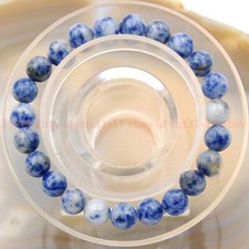 Fashion 6/8/10/12mm blue spot stone beads round gemstone elastic bracelet 7.5''