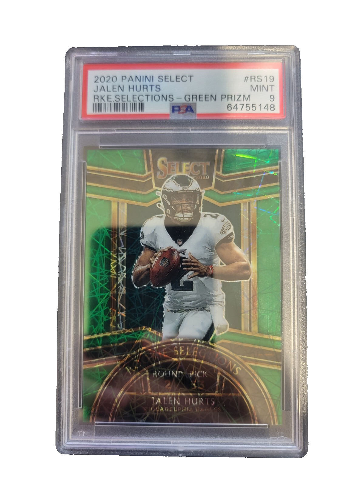 2020 Panini Select Jalen Hurts Rookie Selections Green Prizm 5/5 RC /5 PSA 9