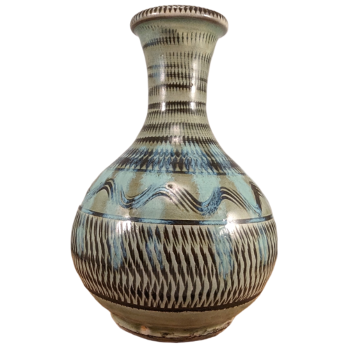 Japanese Onta Onda Ceramic Pottery Vase Blue & Green Mingei おんた Marked Japan - Afbeelding 1 van 18