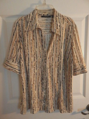 Essentials by Milano Elbow Sleeve Print Blouse Top (XL)