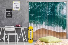 3D Beach Blue Waves ZHUA268 Photo Curtain Window Blockout Fabric Amy 2023