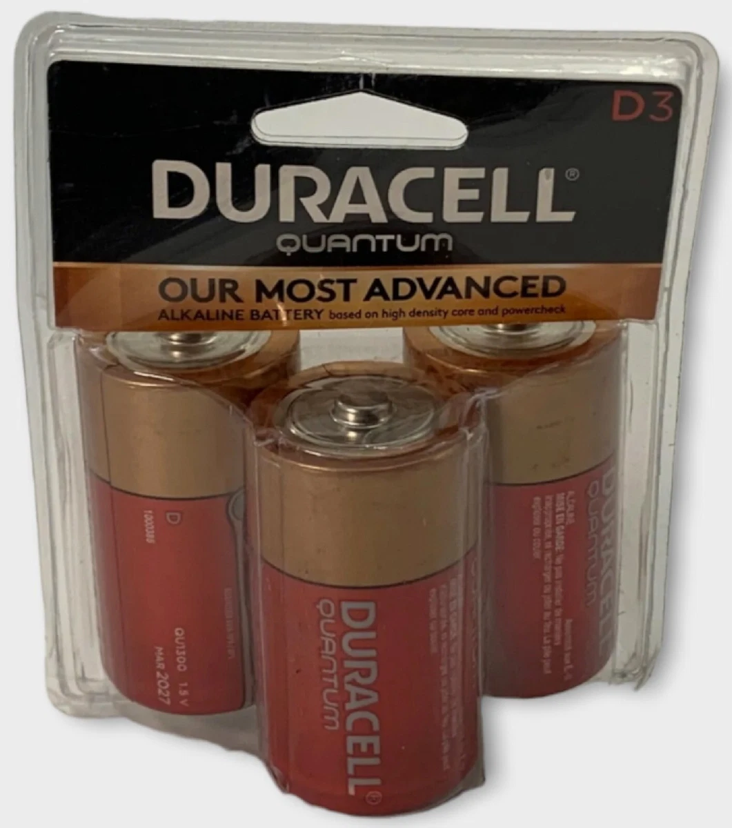 Brand New 3 Pack of Duracell Quantum D size Alkaline Batteries Exp Date 2027