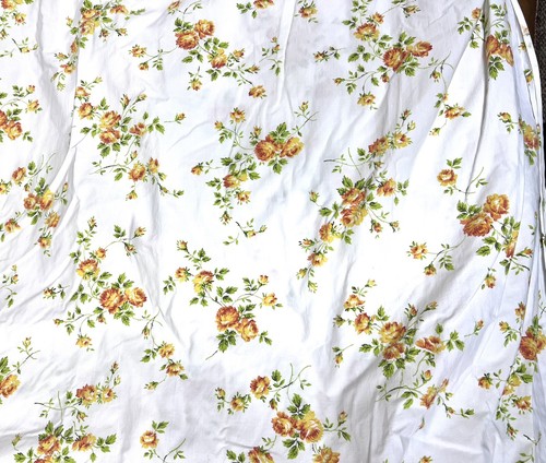 Vintage Pequot Twin Fitted Sheet White Orange Roses Combed Percale Cottagecore