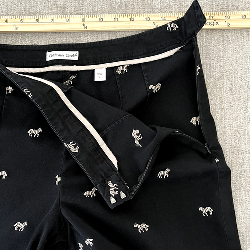 Coldwater Creek Womens Pants Size 8 Black Cropped Embroidered Zebras Casual Work - Picture 6 of 11