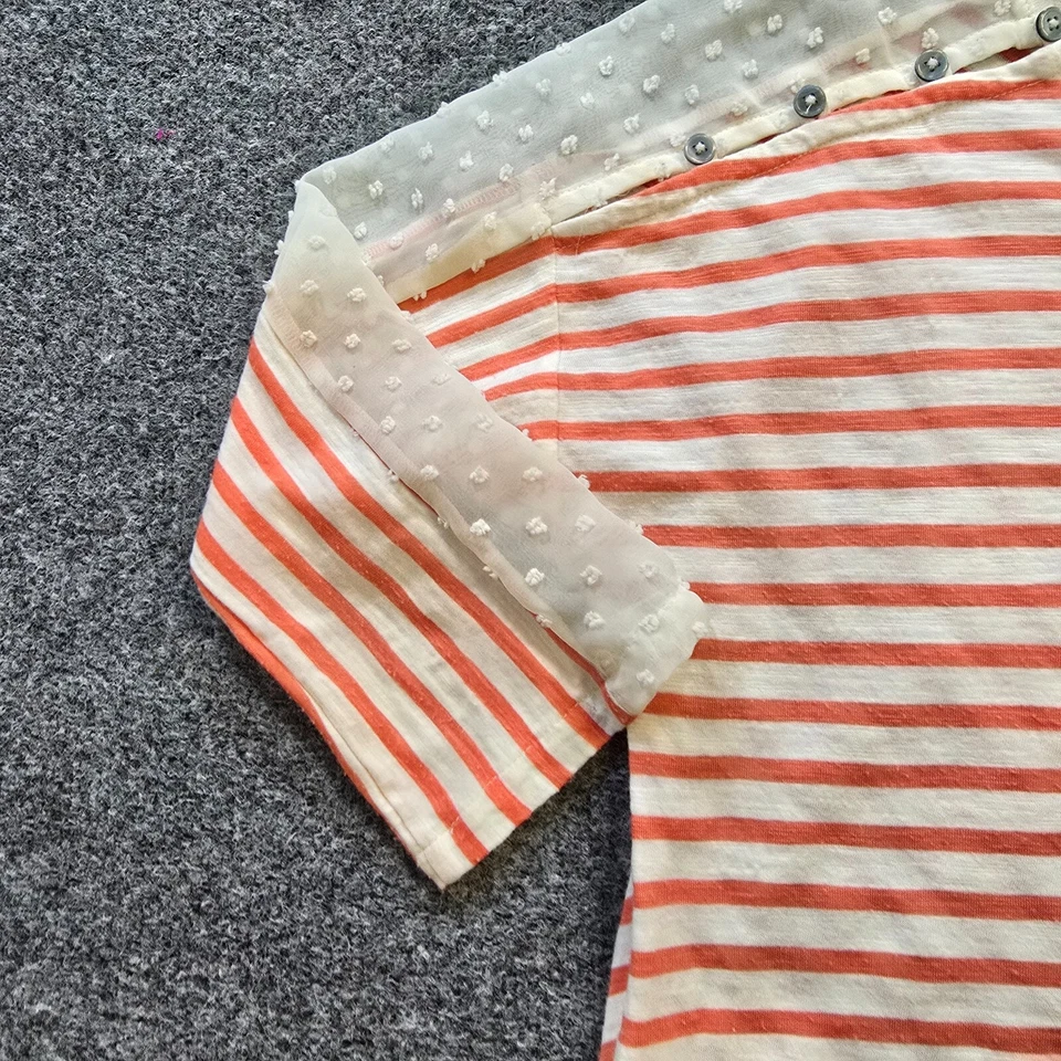 Top pequeño amarillo con botones para mujer talla mediana naranja a rayas manga transparente informal Foto 4 de 4