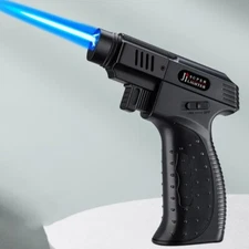 Windproof Jet Lighter Gun Butane for Camping Made in Black Metal/Plastic