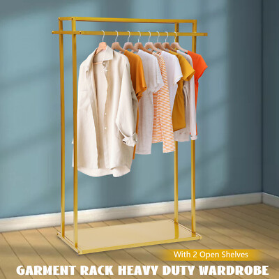 Gold Metal Clothe Storage Rack Floor Wardrobe Closet Stand Shelves 120x40x170cm