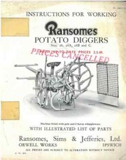 Ransomes Scavatore di Patate n. 28 28A 28B & C Manuale Operatori con Lista Ricambi