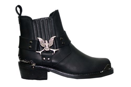 New Grinders Eagle Lo Black Unisex Leather Boot Cowboy Western Bikers High Boots image 3