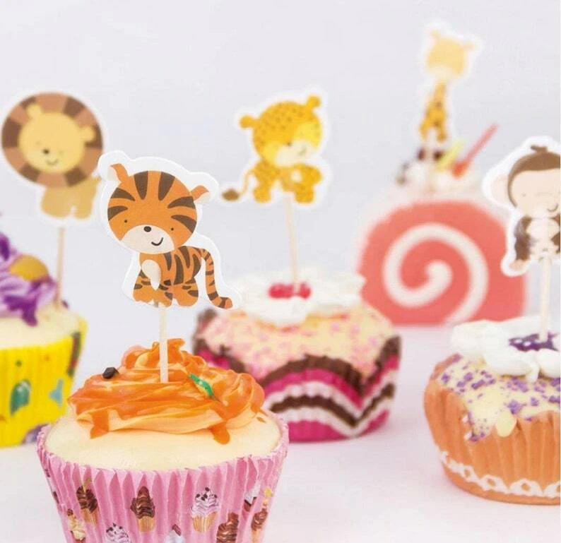 Toppers para cupcakes Safari Jungle Animal 24 piezas para cumpleaños baby shower revelación de género Foto 4 de 4