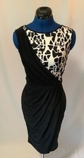 Lipsy London Black Cream Abstract Print Wrap Fitted Dress - Size 10 - BNWT
