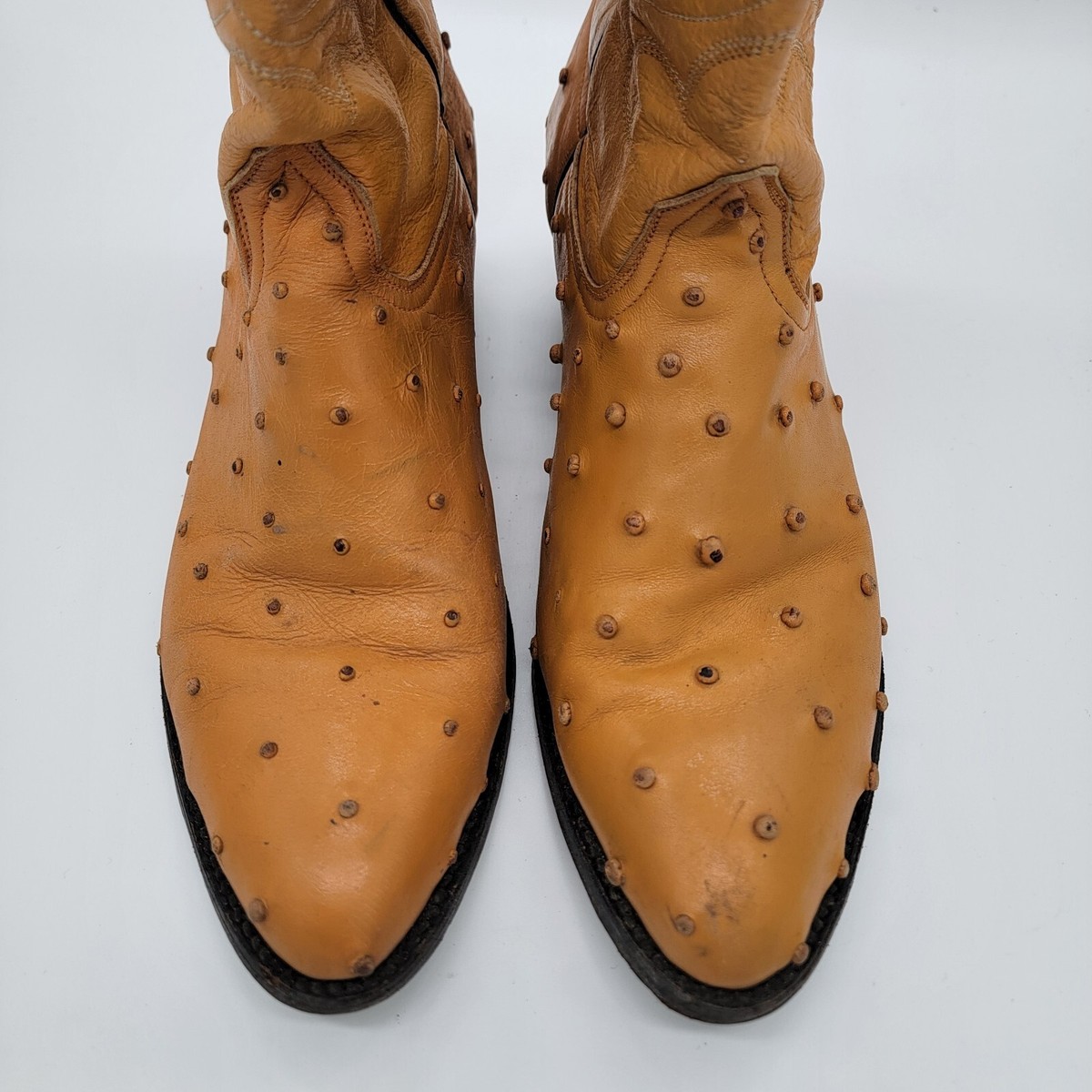 Ostrich Leather Boots. Warm Tan. LIGHTLY used MENS LEATHER COWBOY Pointed Toe Ostrich Faux Avestruz Print  main image 2