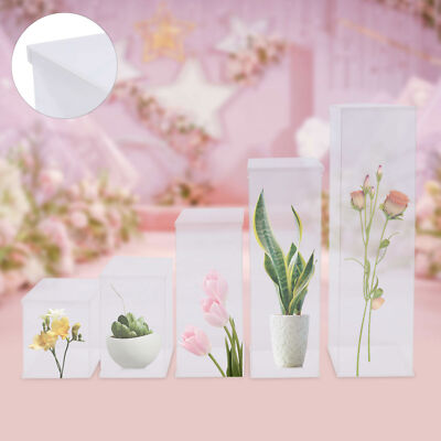 5-Piece Clear Acrylic Display Box Set Rectangular Stands for Wedding Decor