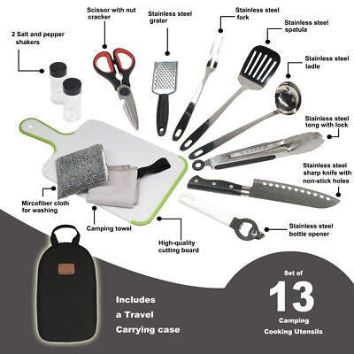 Kit Camping Inox Kit D'ustensiles De Cuisine Pour Le Camping Et Barbecue Jo Camping Ensemble Barbecue Portable Voyage