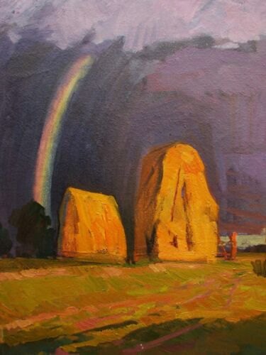 Ukrainian Soviet Oil Painting impressionism rainbow after a rain mow - Picture 3 of 12