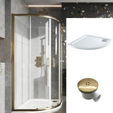800-900mm Double Door Quadrant Shower Enclosures 6mm - Brushed Brass-Tray Shower