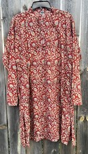 Rasi 100 Cotton Block Printed Red Stylized Floral Kurti Size 40 Unisex Pockets