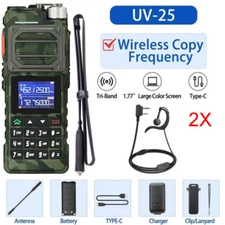 2X UV-25 WALKIE-TALKIE 136-174&220-260&400-520MHZ TRI-BAND TWO WAY RADIO+108ANT