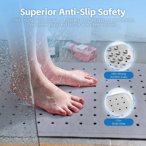 Non Slip Bath Mat Extra Large Shower Mat Bathtub Anti-Mold Rubber Strong Suction - Picture 2 of 17