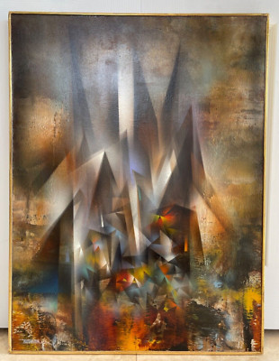 Leonardo Nierman Original Signed ''Metropoli'' Artwork Oil Painting on Board