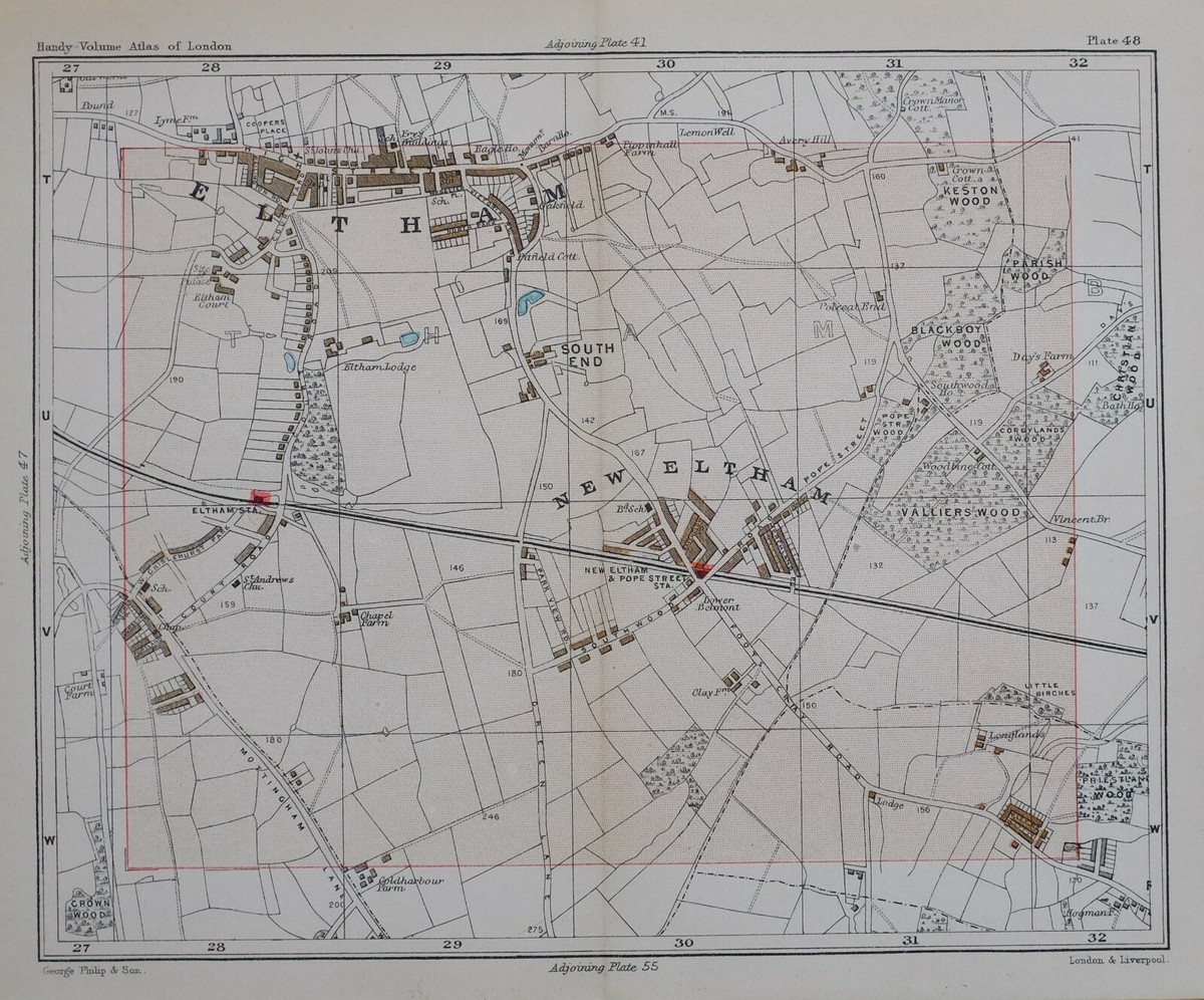 1896 MAP STREET PLAN LONDON ELTHAM NEW ELTHAM COOPERS PLACE CHURCH