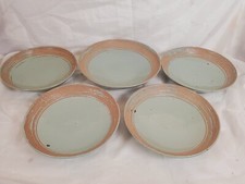Set of 5 Celadon Studio Pottery JAPANESE OR CHINESE Marked/Signed Pasta Bowls
