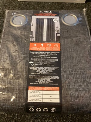 2 SETS! (4 CURTAINS) SUN+BLK Total Blackout Curtains 52''x84'' Buckingham Charcoal