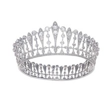5cm Tall Large Round Crown Crystal Wedding Bridal Queen Princess Tiara For Women