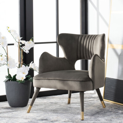 SAFAVIEH Blair Wingback Accent Chair | Shale / Gold |