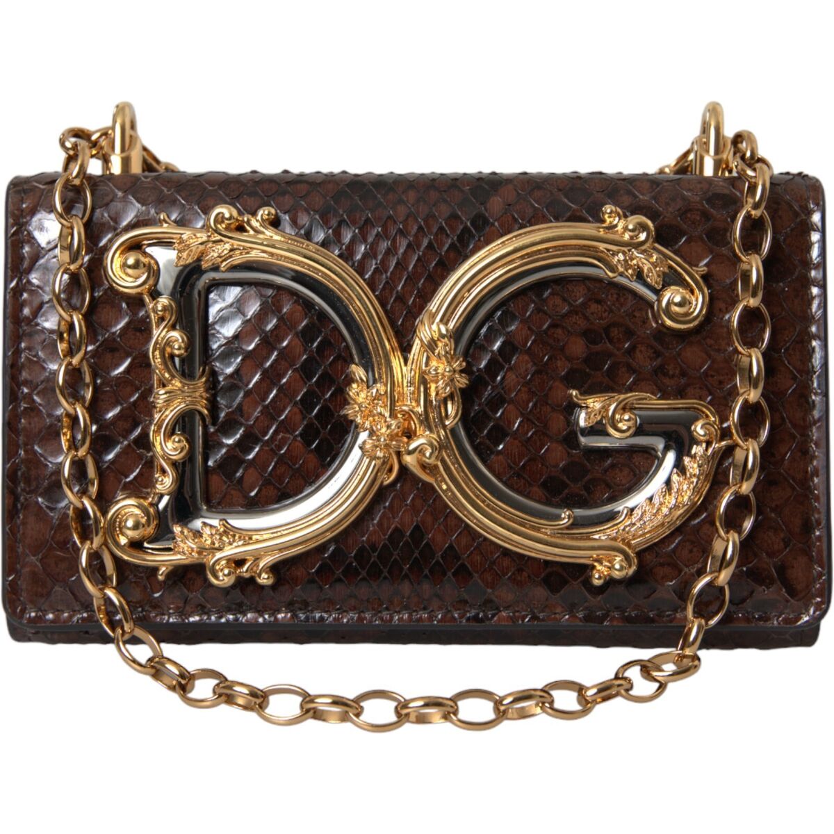 DOLCE & GABBANA Bag Brown Python Leather DG Girls Crossbody DOLCE & GABBANA Bag Brown Python Leather DG Girls Crossbody