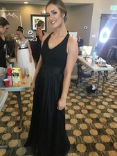 Vera Wang Formal Dress Size 4 Halter V Neck T Strap Bows Pockets Black