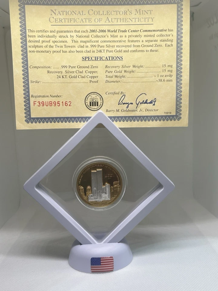 2001-2006 World Trade Center Comm.Collectors Mint.999 Silver 24k Gold .stand🇺🇸 - Image 3 of 4