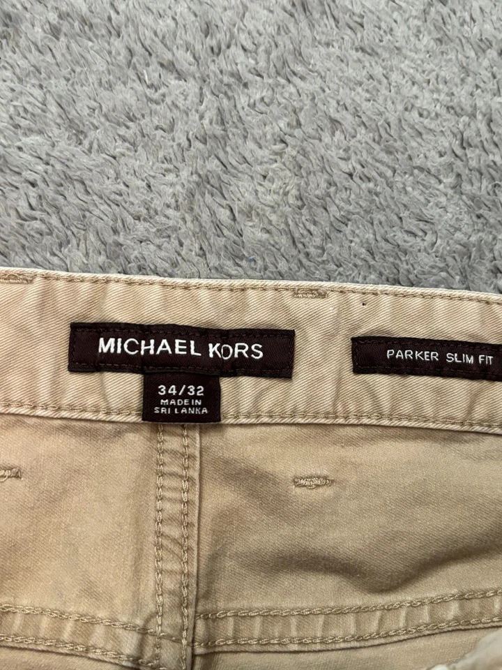 Michael Kors Pants Mens 34x32 (34x30) Khaki Beige Parker Slim Fit Stretch Chino - Image 2 of 4